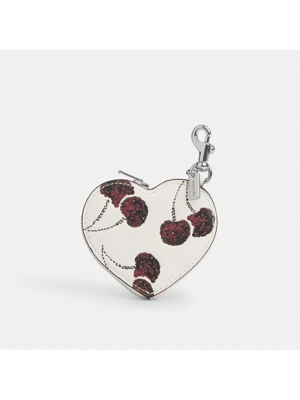 NEW Coach White Cherry Print Heart Bag Charm Coin Case CDB55 with dust bag NWT